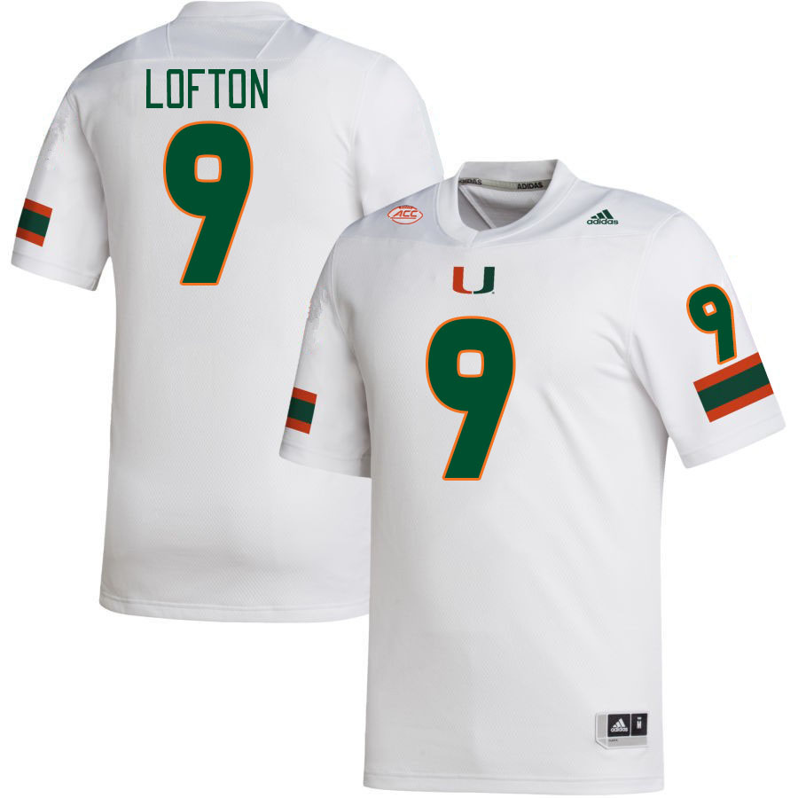 Men #9 Elija Lofton Miami Hurricanes College Football Jerseys Stitched-White